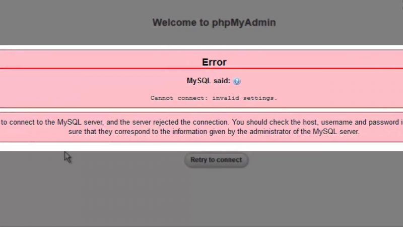 MySQL said: Cannot connect invalid settings error | XAMPP Phpmyadmin from Techmirrors