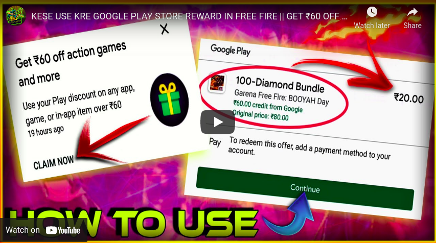 KESE USE KRE GOOGLE PLAY STORE REWARD IN FREE FIRE || GET ₹60 OFF ACTION GAMES HOW TO USE FREE FIRE Android tips from Tech mirrors