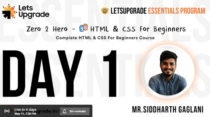 HTML & CSS For Beginners Essential Program | Day 1 | LetsUpgrade html tricks from Techmirrors